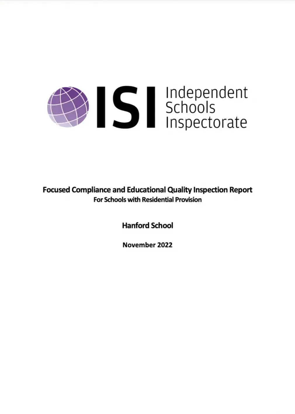 ISI Inspection Report Cover
